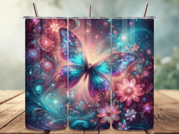 Download Cosmic Glitter Butterfly Floral Tumbler - Premium Resources