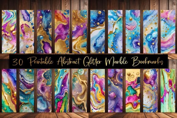 Download 30 Abstract Glitter Marble Bookmarks - Premium Resources