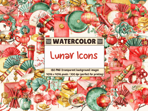 Download Lunar Icons Watercolor Clipart - Premium Resources